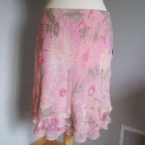 Ralph Lauren Silk  Pink Floral Ruffle Layer Skirt